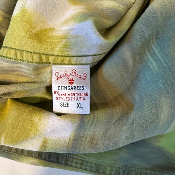 Lucky Brand Dungarees XL Western Pearl Snap Shirt Green Tie Dye Vintage Y2K - Picture 6 of 9